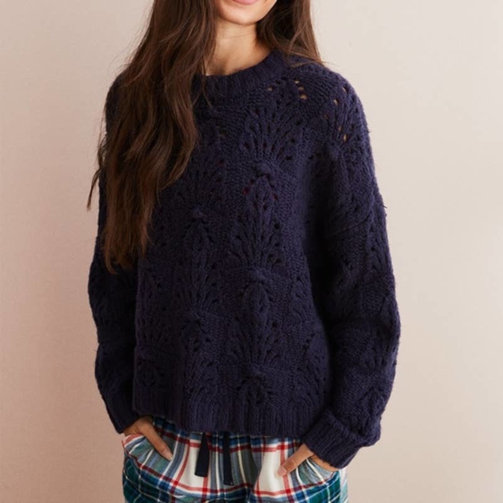 Aerie Pointelle Pullover Sweater Navy Sz M